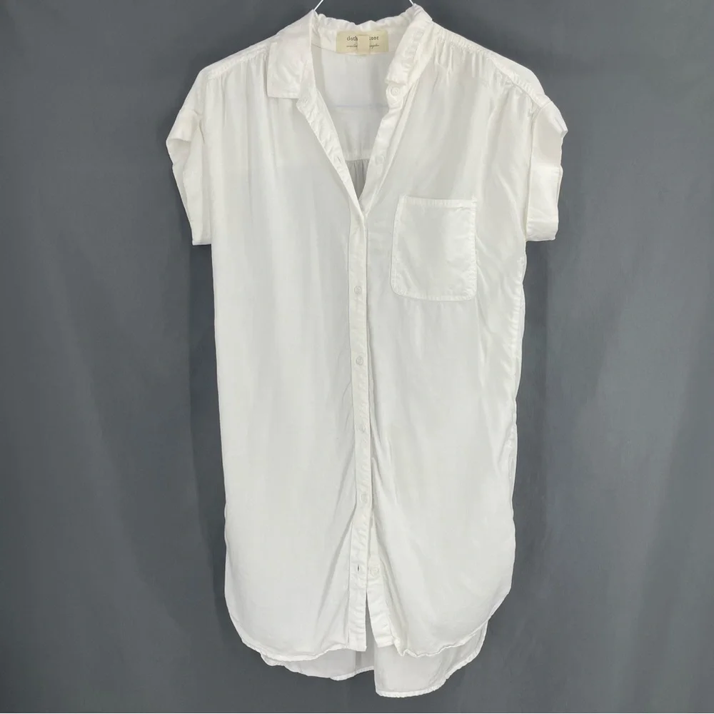 Anthropologie Cloth & Stone Short Sleeve White Button Down Pocket Shirt Dress